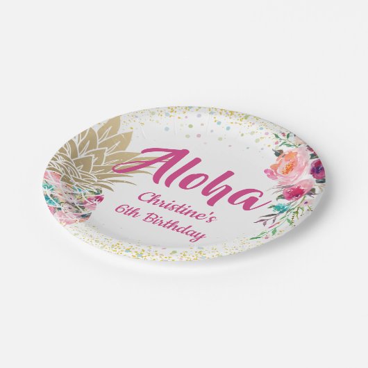 Tropisch rosa Ananas-Ananas-Teller Pappteller (Schrägansicht)