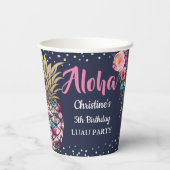 Tropisch rosa Ananas Blauer Geburtstag Pappbecher (Rückseite)