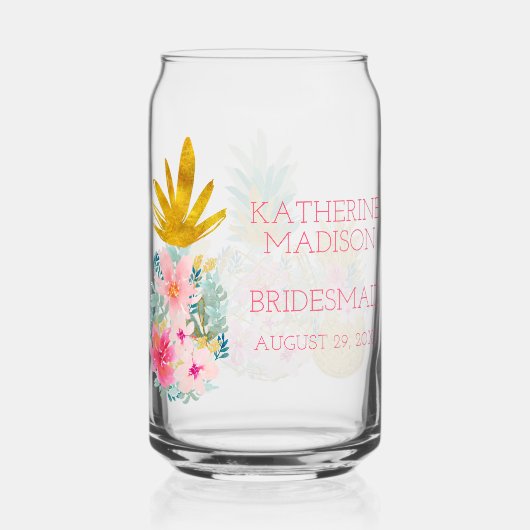 Tropisch rosa Ananas, grün und goldblütig Dosenglas (Rückseite)