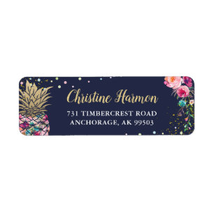Tropisch rosa Ananas Navy Blue Rücksendeadresse