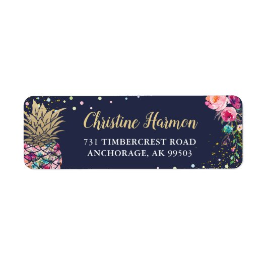 Tropisch rosa Ananas Navy Blue Rücksendeadresse (Vorne)