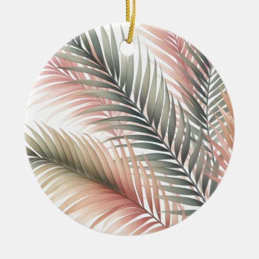 Tropisch rosa Blätter aus grünem Palm Keramik Ornament (Vorne)