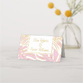 Tropisch rosa Blätter Moderne Hochzeitsbegleitung Platzkarte (Rückseite)