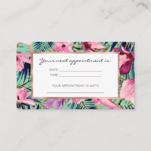 Tropisch rosa blaue Aqua Gold Moderne Blüten Terminkarte (Vorderseite)