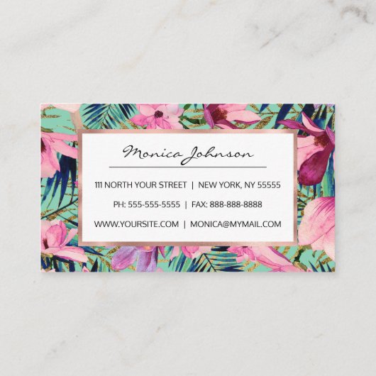 Tropisch rosa blaue Aqua Gold Moderne Blüten Treuekarte (Rückseite)