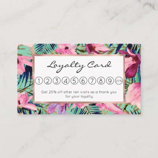 Tropisch rosa blaue Aqua Gold Moderne Blüten Treuekarte (Vorderseite)