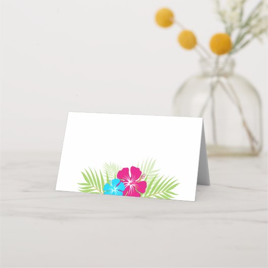 Tropisch rosa Blauer Hibisken Faltsiegel oder Platzkarte (Vorderseite)