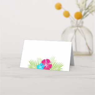 Tropisch rosa Blauer Hibisken Faltsiegel oder Platzkarte