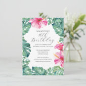 Tropisch-rosa Blume 40. Geburtstag Einladung (Stehend Vorderseite)