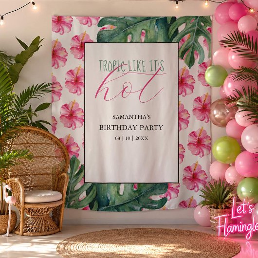 Tropisch rosa Blume Geburtstagsparty Hintergrund Wandteppich