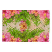 Tropisch rosa Blume Grüne Blätter Blumenchic Kissenbezug (Rückseite)