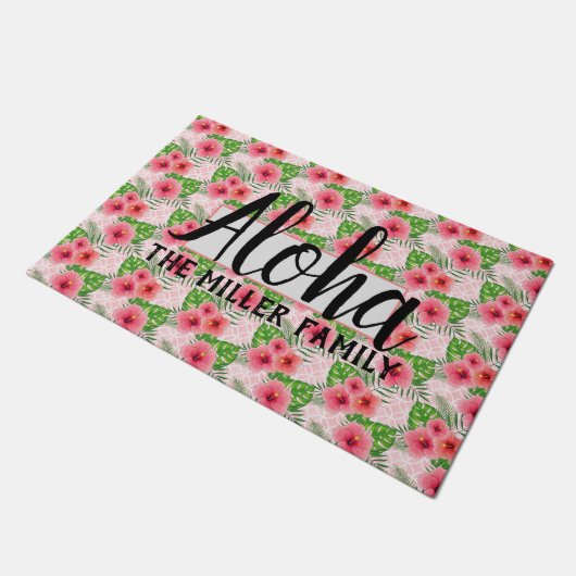 Tropisch rosa Blume individuell einstellbar Fußmatte (Schrägansicht)