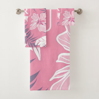 Tropisch rosa Blume Monogramm Fleecedecke Badhandtuch Set