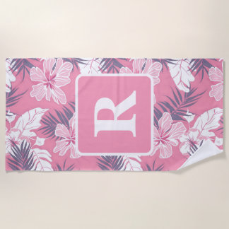 Tropisch rosa Blume Monogramm Fleecedecke Strandtuch