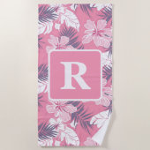 Tropisch rosa Blume Monogramm Fleecedecke Strandtuch (Vorderseite)
