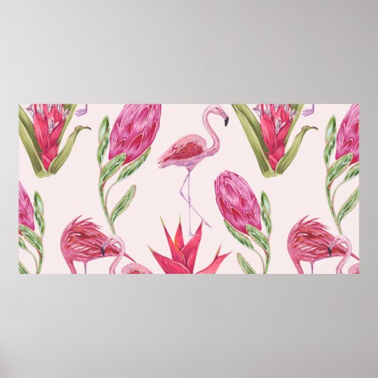Tropisch rosa Blume, Protea, Paradiesvogel fl Poster (Vorne)