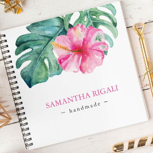 Tropisch rosa Blume und Grünpflanzen Personalisier Notizblock