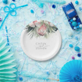 Tropisch-rosa Blume und Palmen Grüne Hochzeit Pappteller (Party)