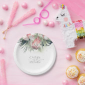 Tropisch-rosa Blume und Palmen Grüne Hochzeit Pappteller (Party)