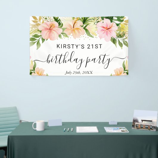 Tropisch-rosa Blume zum Geburtstag Banner (Messeveranstaltung)