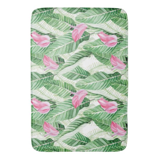 Tropisch rosa Blumengrün Badematte (Vorderseite Vertikal)