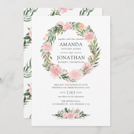 Tropisch-rosa-Blumenhochzeit Einladung (Vorne/Hinten)