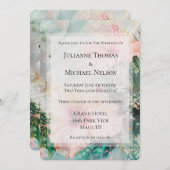 Tropisch-rosa Blütenhochzeit des weißen Hibiskus Einladung (Vorne/Hinten)