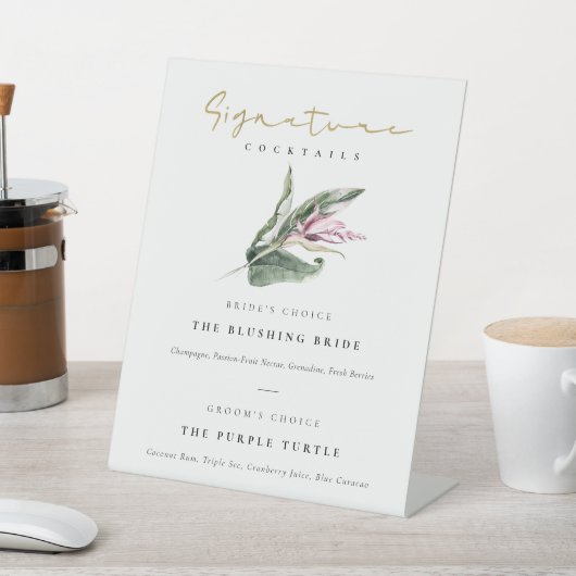 Tropisch rosa Blütensignatur Drinks Cocktails Sockelschild (In SItu)