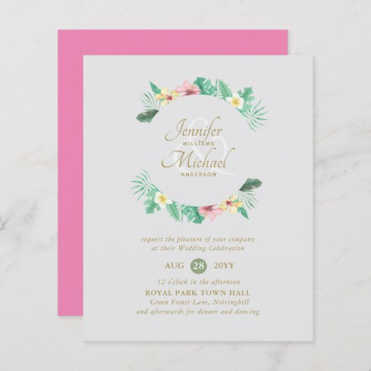 Tropisch rosa Brautparty per Post oder Hochzeit (Vorne/Hinten)