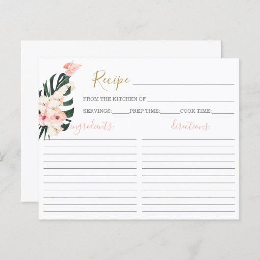 Tropisch rosa Brautparty Rezeptkarte (Vorne/Hinten)