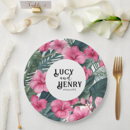 Tropisch rosa Feiertage Blumenzwiebeln Pappteller