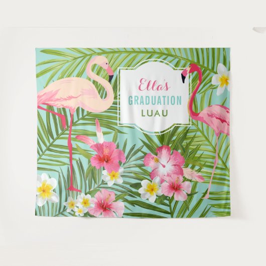 Tropisch rosa Flamingo Abschluss Luau Hintergrund Wandteppich (Vorderseite (Horizontal))