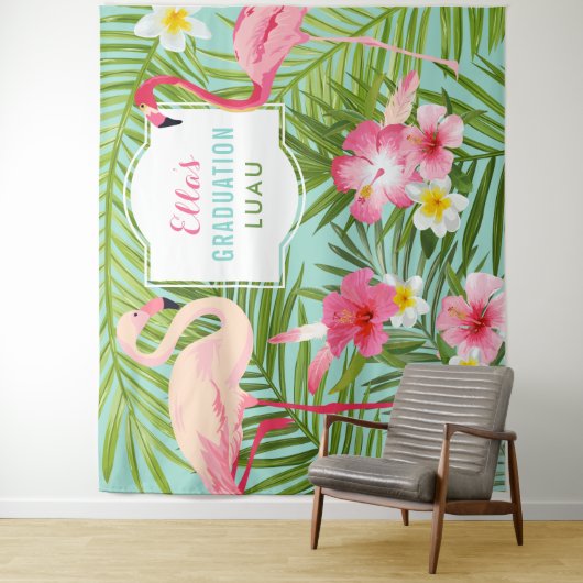 Tropisch rosa Flamingo Abschluss Luau Hintergrund Wandteppich (Beispiel)
