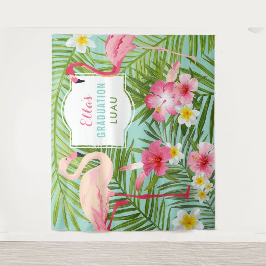 Tropisch rosa Flamingo Abschluss Luau Hintergrund Wandteppich (Vorderseite)