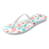 Tropisch rosa Flamingo Aquamarin Monogram Badesandalen (Schrägansicht)