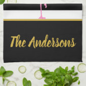 Tropisch rosa Flamingo auf schwarzen und weißen St Geschirrtuch (Gefaltet)