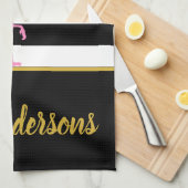 Tropisch rosa Flamingo auf schwarzen und weißen St Geschirrtuch (Viertel Falte)