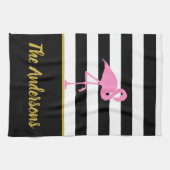Tropisch rosa Flamingo auf schwarzen und weißen St Geschirrtuch (Horizontal)