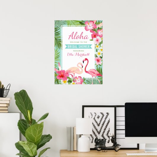 Tropisch rosa Flamingo Brautparty Begrüßungszeiche Poster (Heimbüro)