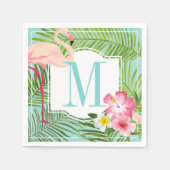 Tropisch rosa Flamingo Custom Aqua Monogram Letter Serviette (Vorderseite)