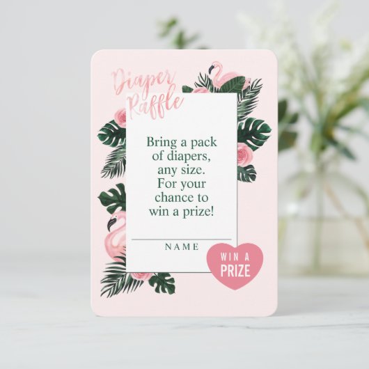 Tropisch rosa Flamingo Diapers Raffle Umschließung Begleitkarte (Stehend Vorderseite)