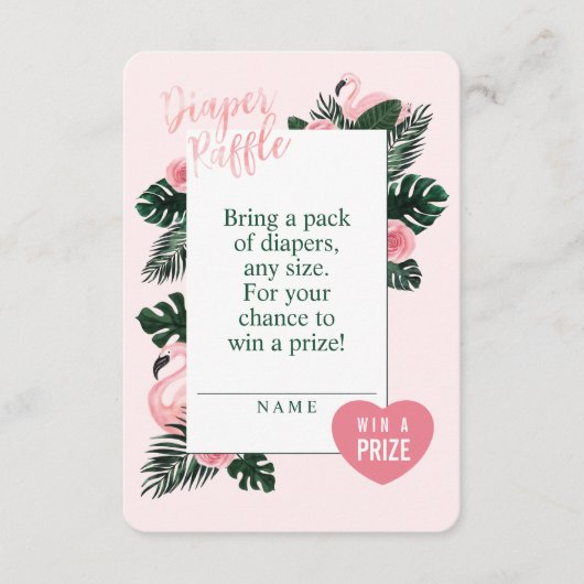 Tropisch rosa Flamingo Diapers Raffle Umschließung Begleitkarte (Vorderseite)