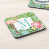 Tropisch rosa Flamingo Floral Monogram Initial Getränkeuntersetzer (Linke Seite)