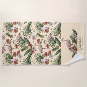 Tropisch rosa Flamingo florales Muster gelb Strandtuch (Vorderseite)