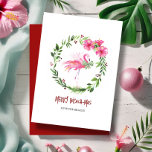 Tropisch rosa Flamingo Grußkarte für Weihnachten<br><div class="desc">Mit diesen Weihnachtskarten am Strand mit einem skurrilen, rosa Flamingo, umgeben von einem festlichen Kranz tropischer Hibiskus, können Sie vom Ufer aus herzliche Wünsche erfüllen. Diese einzigartige Grußkarte für Weihnachten zeigt lebendige Aquarellbilder und den fröhlichen Satz "Merry Beach-mas" in lustiger, beachy Typografie - perfekt, um den Geist eines Florida Weihnachten...</div>