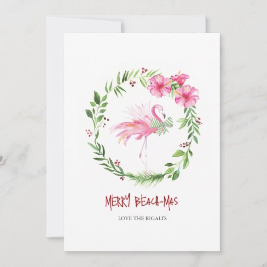 Tropisch rosa Flamingo Grußkarte für Weihnachten (Vorderseite)