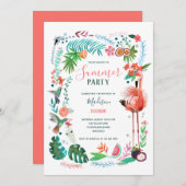 Tropisch-rosa Flamingo im Sommer Party Einladung (Vorne/Hinten)