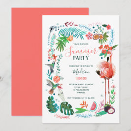 Tropisch-rosa Flamingo im Sommer Party Einladung
