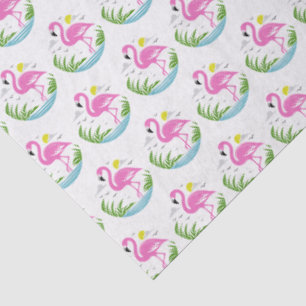 Tropisch rosa Flamingo im Wasser, Sonne, Wolken Seidenpapier