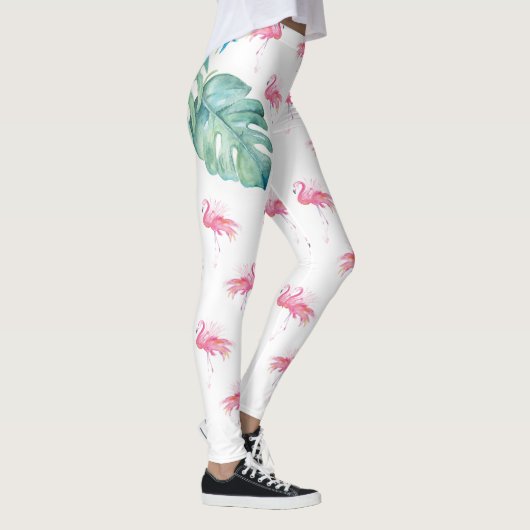 Tropisch rosa Flamingo Kleidung Leggings (Rechts)